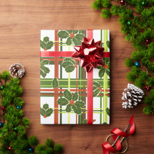 Plaid Holly Christmas Cadeaupapier