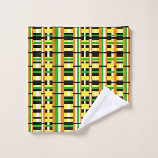 Plaid in Green, Orange & Yellow Modern Pattern Bad Handdoek (Wasdoekje)