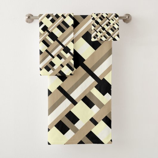 Plaid in Taupe, Tan, Zwart, Wit Modern Diagonal Bad Handdoek (Insitu)