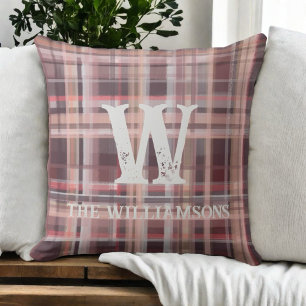 Plaid initiaal script rood blush bordeauxrood perz kussen