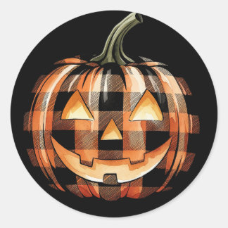 Plaid Jack-O'-Lantern Pumpkin Halloween Ronde Sticker