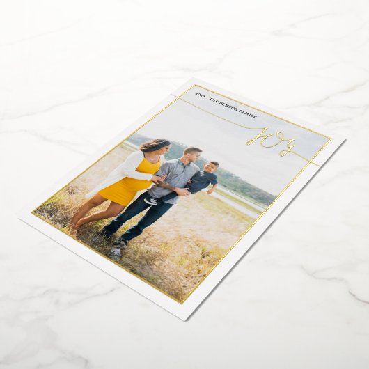 Plaid JOY Minimal Script Echt Folie Feestdagenkaart (Gedraaid)