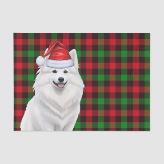 Plaid Kerst Amerikaanse Eskimo Dog Holiday Tissuepapier (Voorkant)