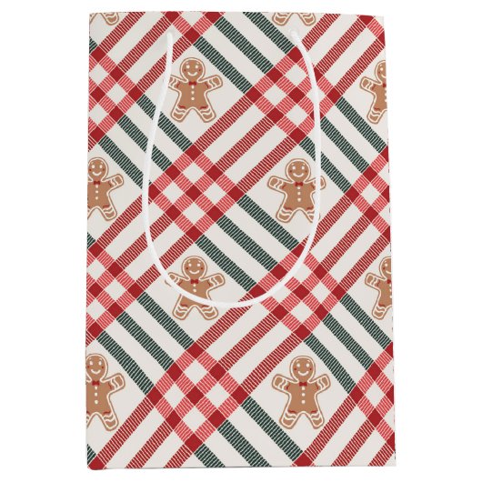 Plaid Kerst Gingerbread Rood Groen Medium Cadeauzakje (Voorkant)