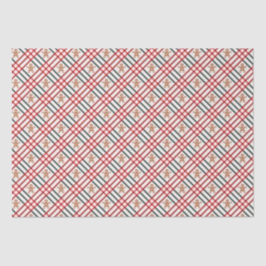 Plaid Kerst Gingerbread Rood Groen Tissuepapier (Voorkant)