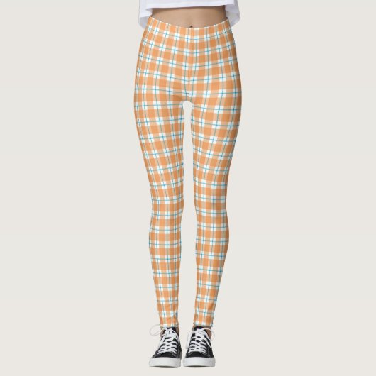 Plaid leggings with a vibrant orange, blue (Devant)