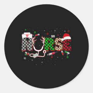 Plaid Leopard Nurse Christmas Xmas Rn Can Icu Scur Ronde Sticker