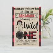 Plaid Lumberjack Beer Wild One Birthday Invitation Kaart (Staand voorkant)