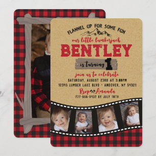 Plaid Lumberjack Filmstrip Multi Foto Verjaardag Kaart