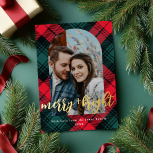 Plaid Merry and Bright Boog Foto Folie Feestdagenkaart