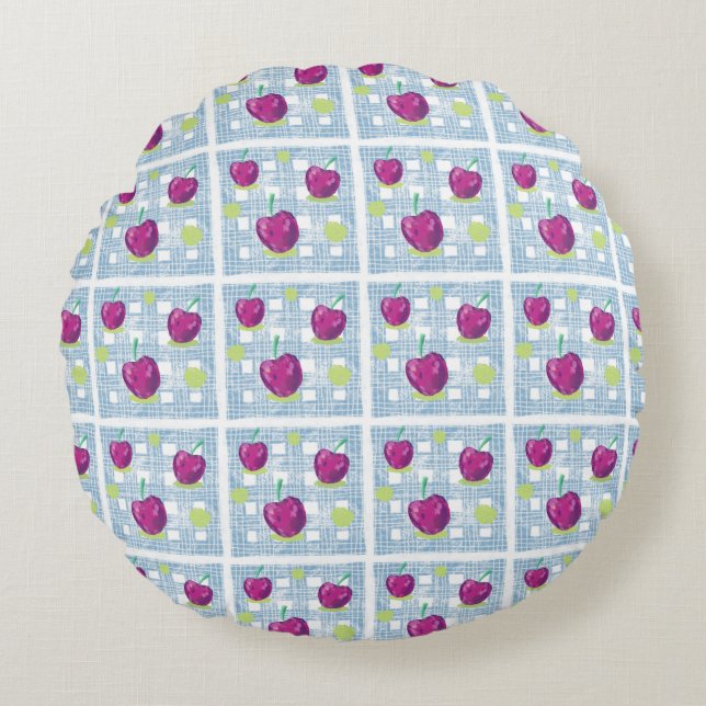 Plaid met Cherry Print Sierkussen Rond Kussen (Voorkant)