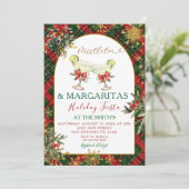Plaid Mistletoe & Margaritas Holiday Party Invitat Kaart (Staand voorkant)