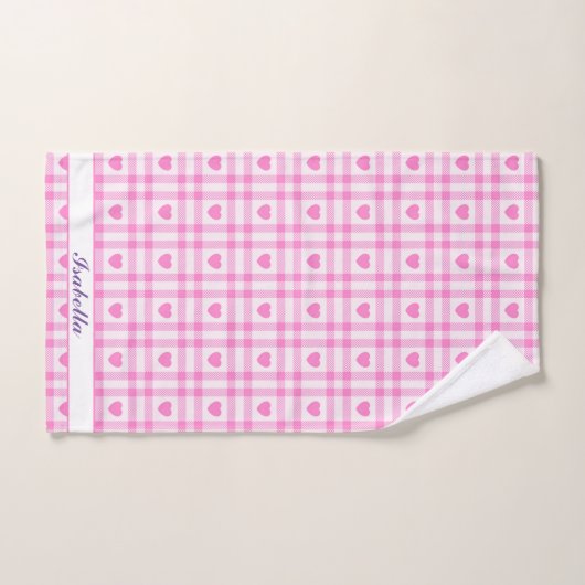 Plaid Modern Pink Heart Collection (Serviette à main)
