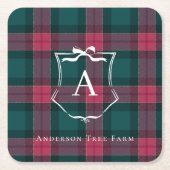 Plaid monogram | Custom Holiday Logo Vierkante Kartonnen Onderzetter (Voorkant)
