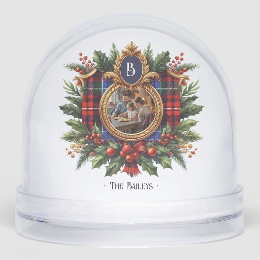  Plaid Monogram Kerstvakantie Foto Sneeuwbol (Voorkant)