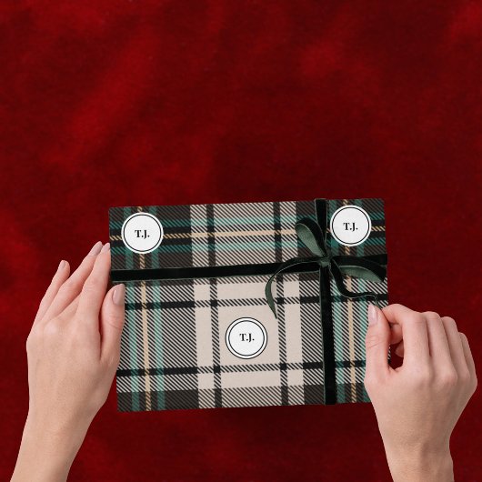 Plaid Monogram Klassiek Kerst Inpakpapier