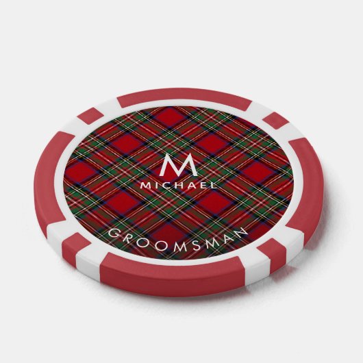 Plaid Monogram Rood Groen Stewart Tartan Groomsman Poker Chips (Enkel)