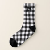 Plaid noir et blanc mignon décoré d'un monogramme (Gauche - extérieur)