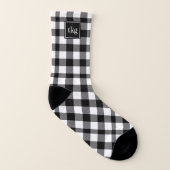 Plaid noir et blanc mignon décoré d'un monogramme (Gauche intérieur)