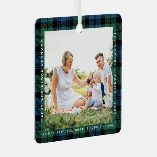 Plaid Oma 2 foto's Kerstmis Campbell Tartan Metalen Ornament (Voorkant Rechts)