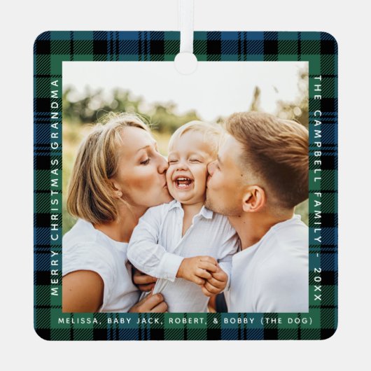 Plaid Oma 2 foto's Kerstmis Campbell Tartan Metalen Ornament (Achterkant)