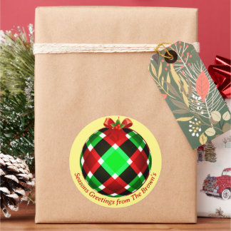 Plaid Ornament Kerst Ronde Sticker