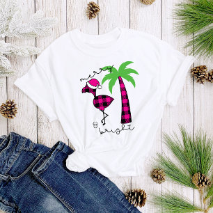 Plaid Palm Tree Flamingo Merry & Bright Dames T-shirt