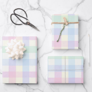  Plaid Pastel Roze Blauw Patroon Inpakpapier Vel