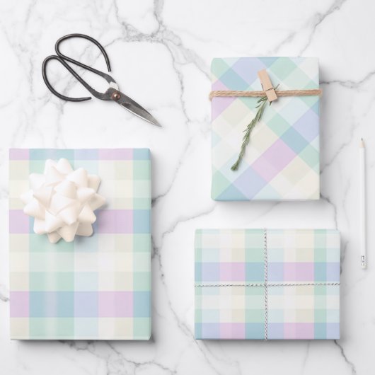  Plaid Pastel Roze Groen Geel Blauw Paars Inpakpapier Vel (Voorkant)