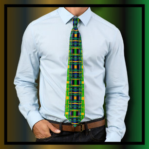 Plaid Pattern Tartan Check Groen Sinaasappel Zwart Stropdas