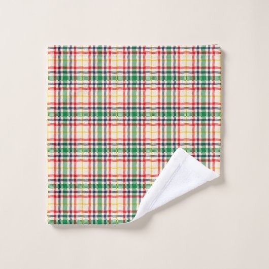 Plaid-patterned towel set with red, green, yellow  (Gant de toilette)