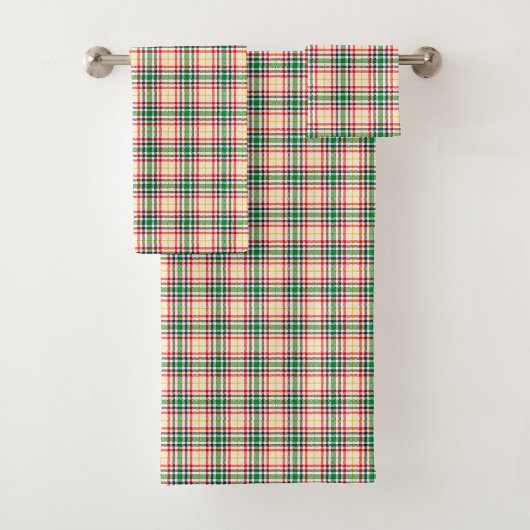 Plaid-patterned towel set with red, green, yellow  bad handdoek