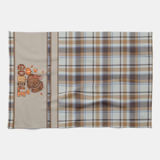 Plaid & Playful – Thanksgiving Turkey  Theedoek (Horizontaal)