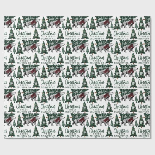 Plaid Polar Beer Kerstbomen Levering Monogram Cadeaupapier (Vlak)