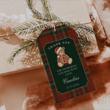 Plaid Preppy Polo Bear Baby Shower Gift Tags 