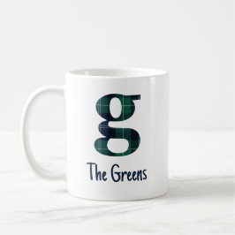 Plaid Print Kleine letter g Initiaal en naam Koffiemok