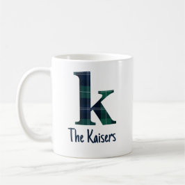 Plaid Print Kleine letter k Initiaal en naam Koffiemok