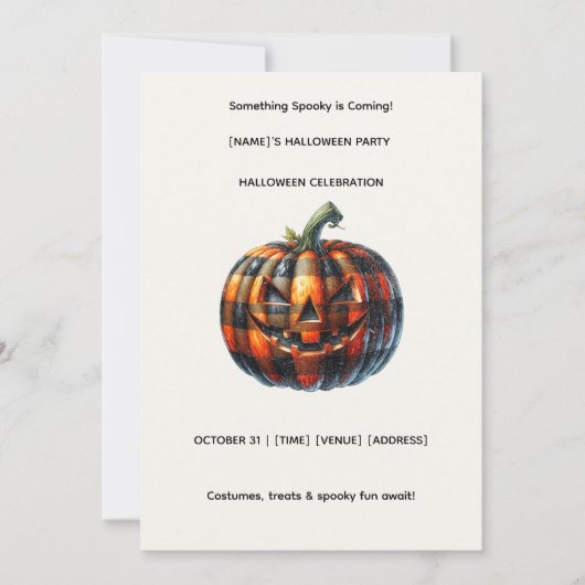 Plaid Pumpkin Halloween Party Invitation (Devant)