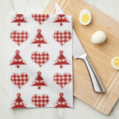 Plaid Red Christmas Trees and Hearts Pattern Theedoek (Quarter Fold)