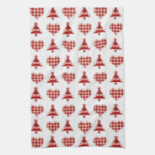 Plaid Red Christmas Trees and Hearts Pattern Theedoek (Verticaal)