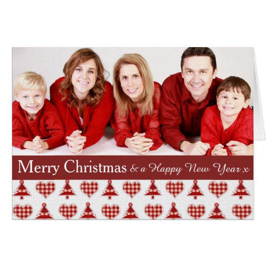 Plaid Red Christmas Trees Pattern Custom Photo (Devant horizontal)