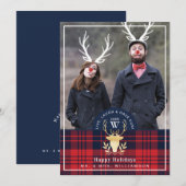 Plaid Red Nose Reindeer Carte photo de vacances Vi (Devant / Derrière)