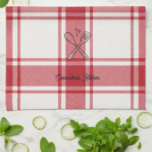 Plaid Red & White Custom Name Gift Theedoek (Gevouwen)