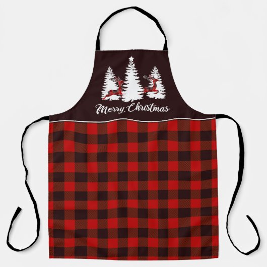 Plaid Reindeer and Pine Trees Christmas Scene Schort (Voorkant)