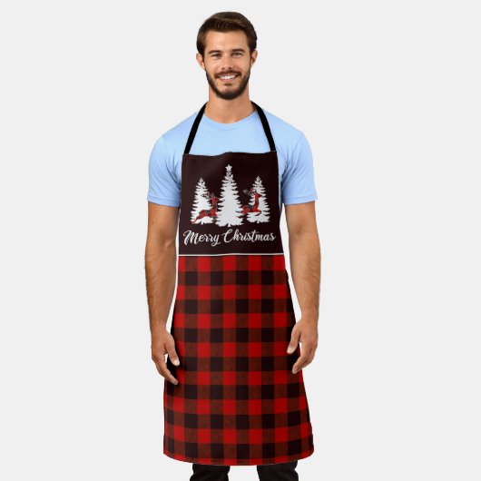 Plaid Reindeer and Pine Trees Christmas Scene Schort (Gedragen)