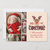 Plaid Reindeer Baby First Christmas 5 Photo Feestdagenkaart (Voorkant)