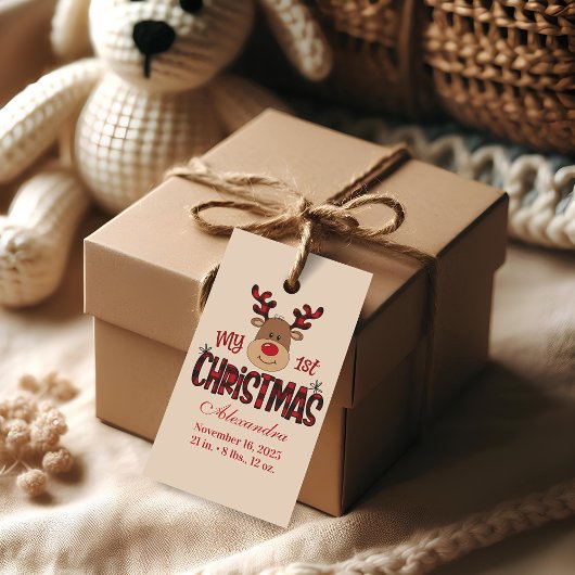 Plaid Reindeer Baby First Christmas Cadeaulabel