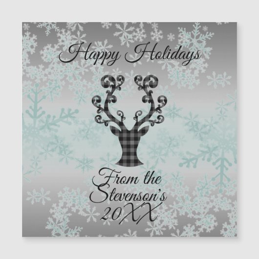 Plaid Reindeer Snowflakes kerst Magnetic Card (Voorkant)