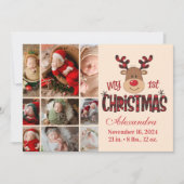 Plaid rendier Baby Eerste Kerst 9 Foto Feestdagenkaart (Voorkant)