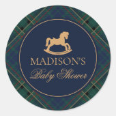 Plaid Rocking Horse Baby Shower Envelope Seal Ronde Sticker (Voorkant)
